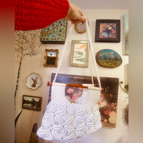 Vintage 60s 70s Macrame Handbag - Picture 2 of 6
